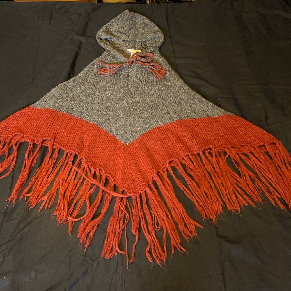 H&M burnt orange/rust and dark gray cape/sweater poncho. One size.